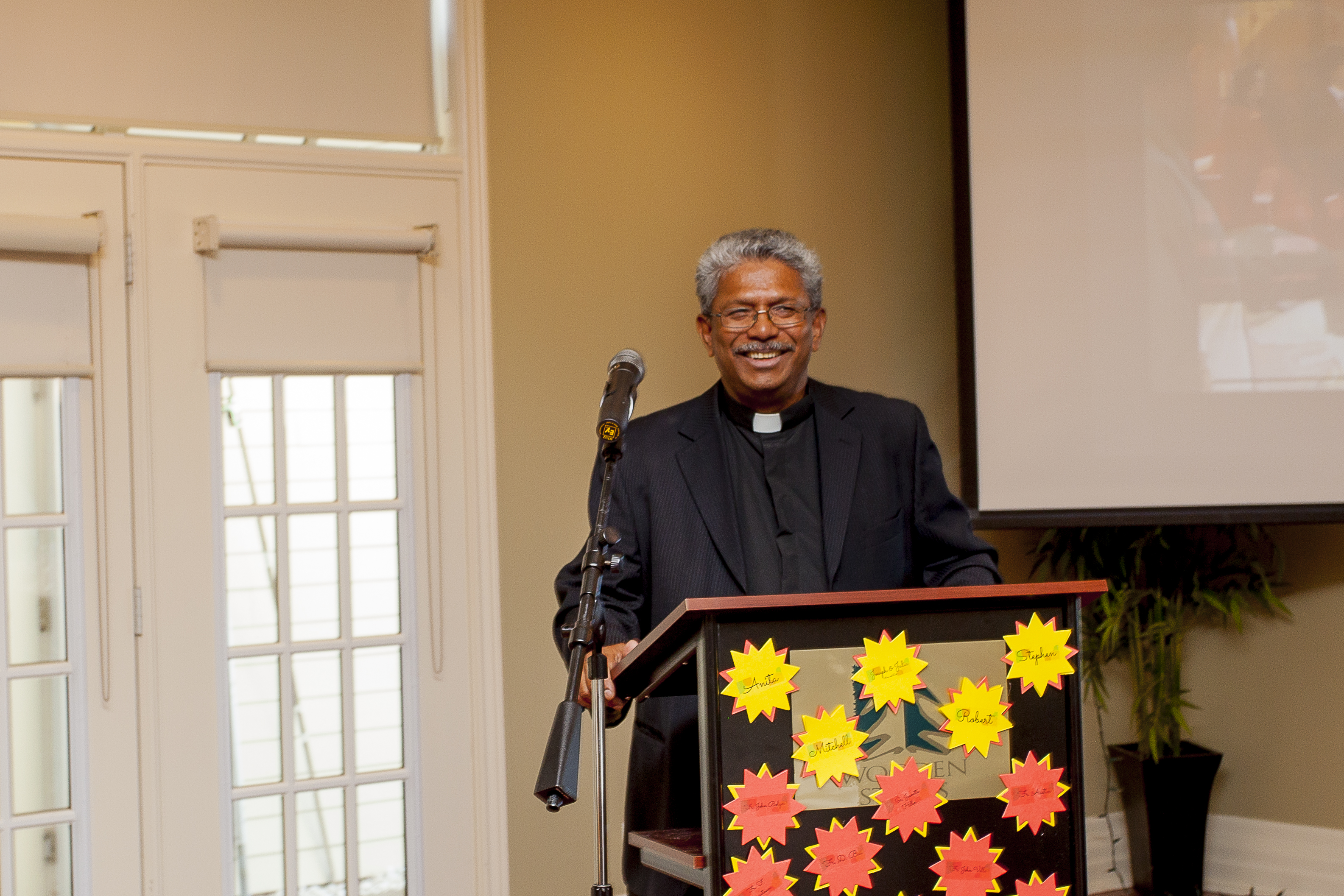 Fr. Joseph Rodrigues gives speech at the 50th Anniversary reception